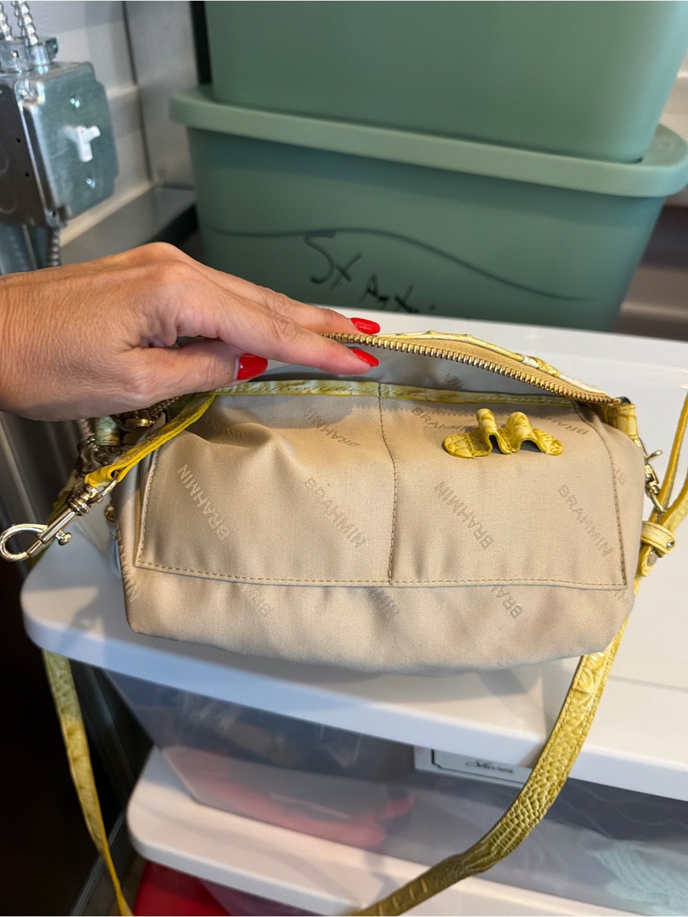 Brahmin Yellow and White Croc-Embossed Crossbody with Tassel - Picture 8 of 10